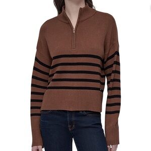 DKNY Women’s Black and Brown Quarter Zip-Up Sweater SZ XXL